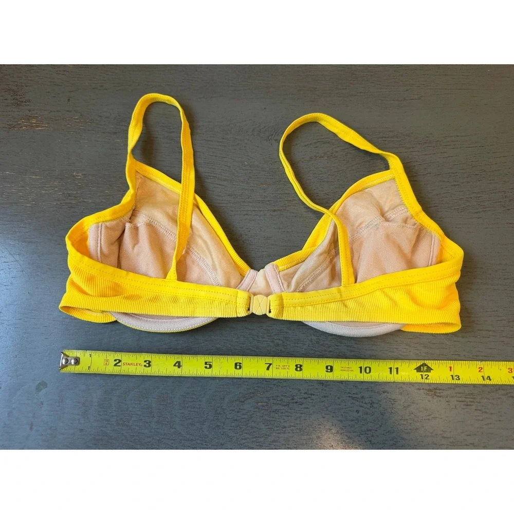 Yellow Ribbed Underwire Bikini Top Adjustable Straps Swimwear Size Small